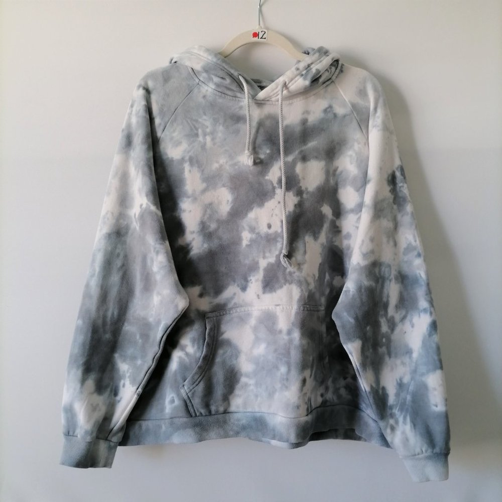 Beyond The Radar Womens Gray Raglan Sleeve Tie-Dye Pullover Hoodie Size XL